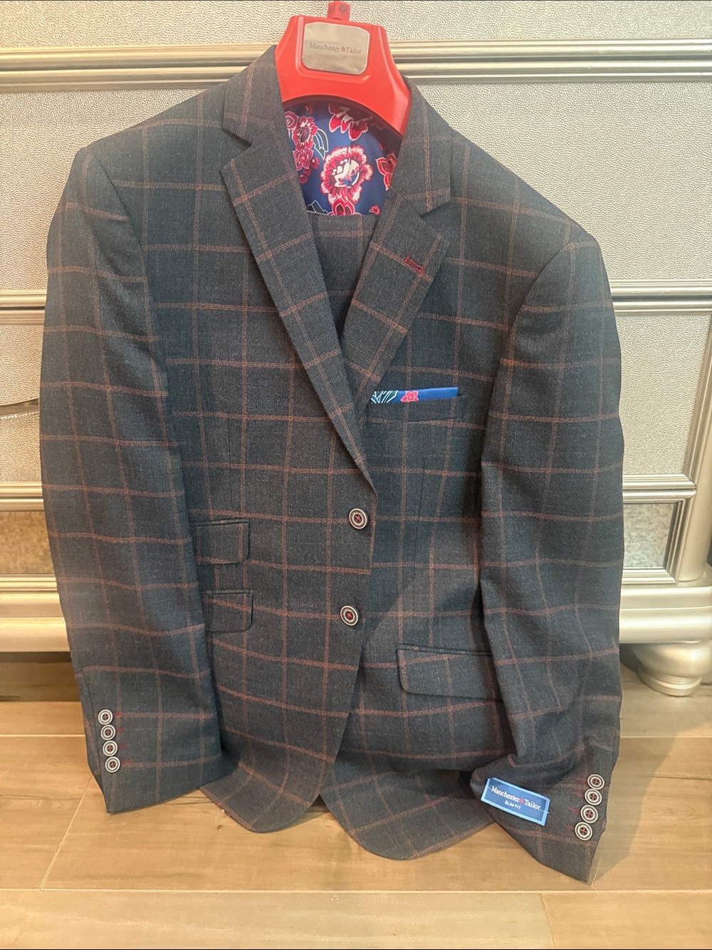 Men's Charcoal Windowpane Sport Coat with Subtle Brown Check